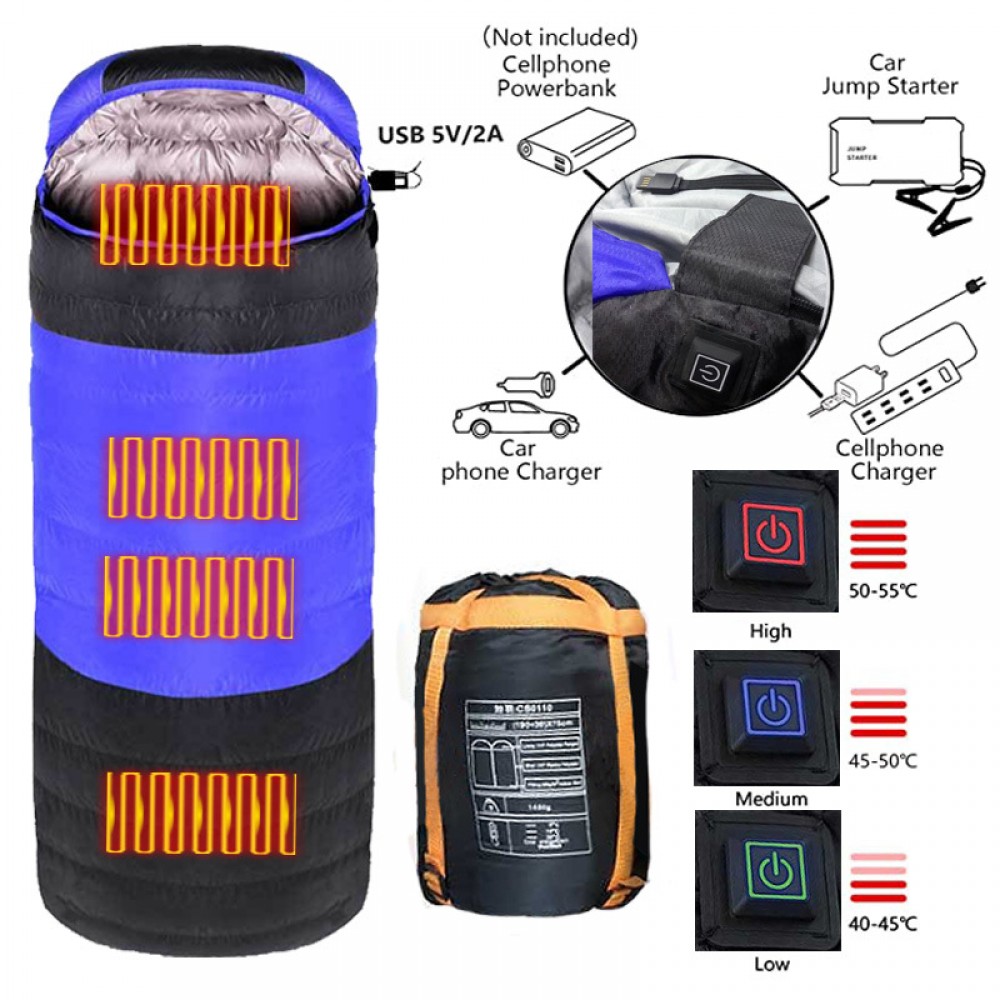 New heating down cotton sleeping bag USB heating insulation single sleeping bag outdoor camping anti-kick electric heating sleeping bag 