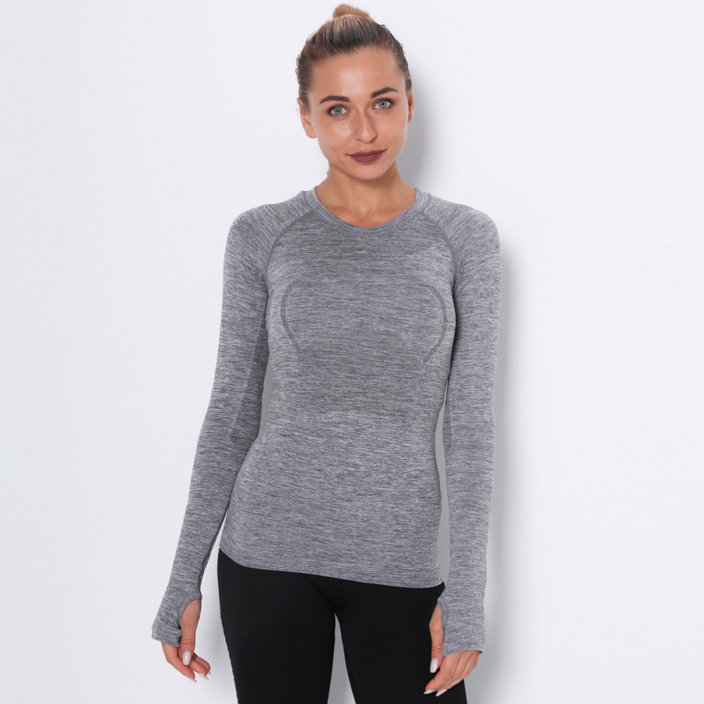 Madame Lulu Long Sleeve Sports Yoga t-shirt fast dry round neck yoga running jacket sweat absorption tight body suit woman