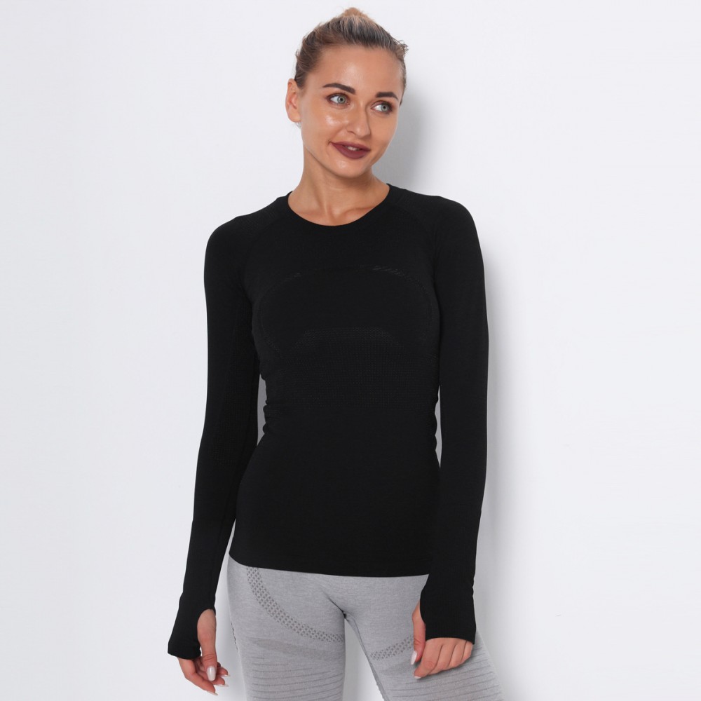 Madame Lulu Long Sleeve Sports Yoga t-shirt fast dry round neck yoga running jacket sweat absorption tight body suit woman 