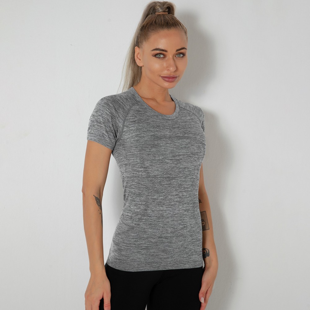 Lulu new style of seamless Yoga clothing female sexy quick-dry dance body-building clothes sports morning running short-sleeved women