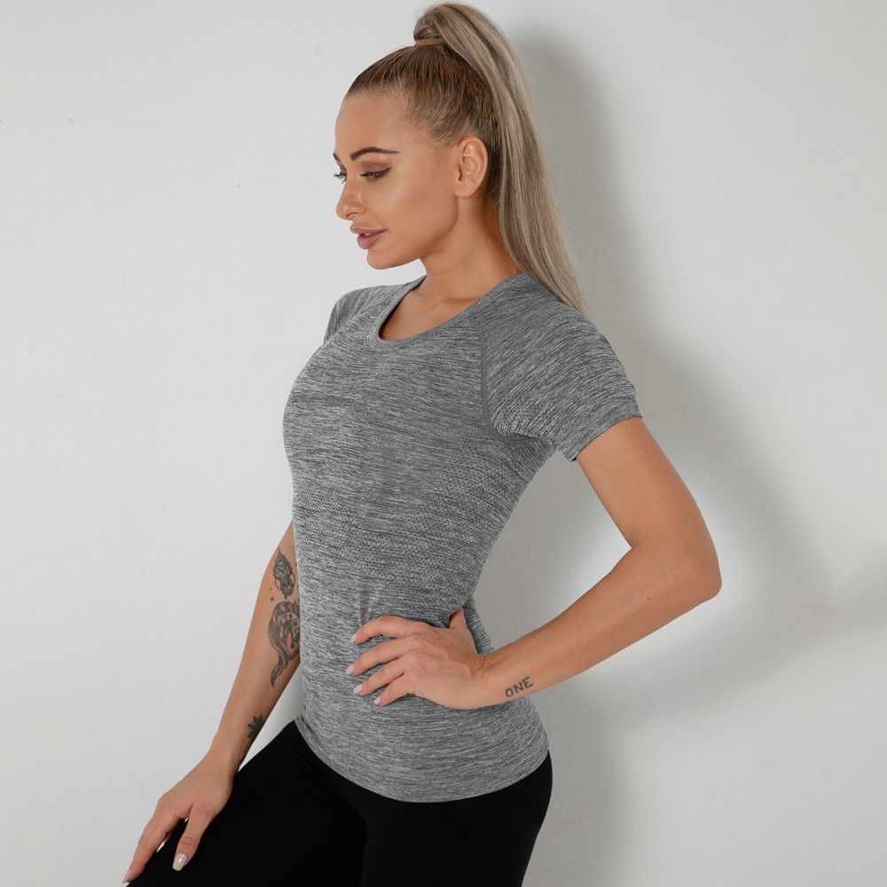 Lulu new style of seamless Yoga clothing female sexy quick-dry dance body-building clothes sports morning running short-sleeved women 