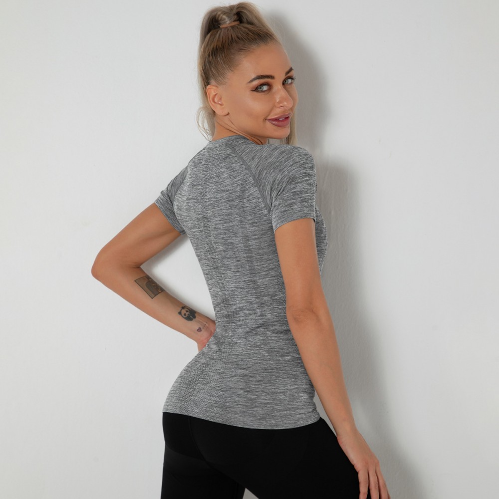 Lulu new style of seamless Yoga clothing female sexy quick-dry dance body-building clothes sports morning running short-sleeved women 