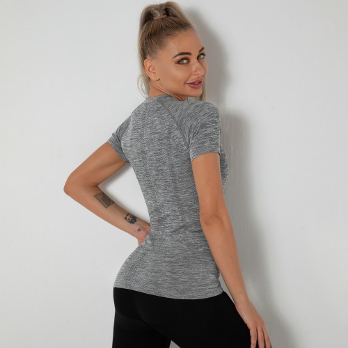 Lulu new style of seamless Yoga clothing female sexy quick-dry dance body-building clothes sports morning running short-sleeved women