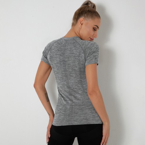 Lulu new style of seamless Yoga clothing female sexy quick-dry dance body-building clothes sports morning running short-sleeved women