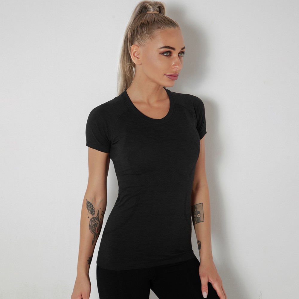 Lulu new style of seamless Yoga clothing female sexy quick-dry dance body-building clothes sports morning running short-sleeved women 