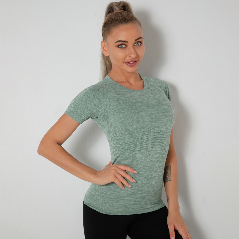 Lulu new style of seamless Yoga clothing female sexy quick-dry dance body-building clothes sports morning running short-sleeved women 