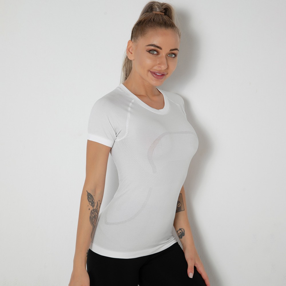 Lulu new style of seamless Yoga clothing female sexy quick-dry dance body-building clothes sports morning running short-sleeved women 