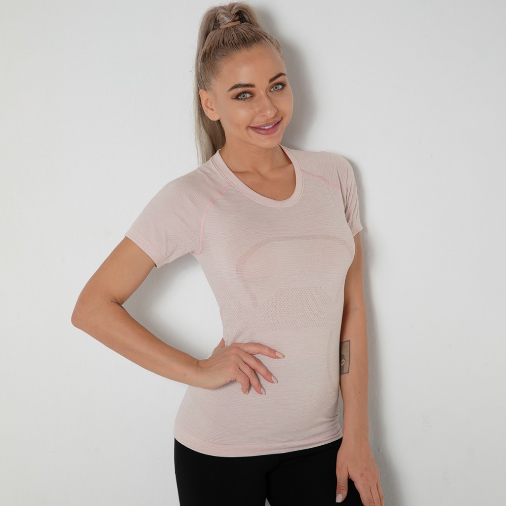 Lulu new style of seamless Yoga clothing female sexy quick-dry dance body-building clothes sports morning running short-sleeved women 