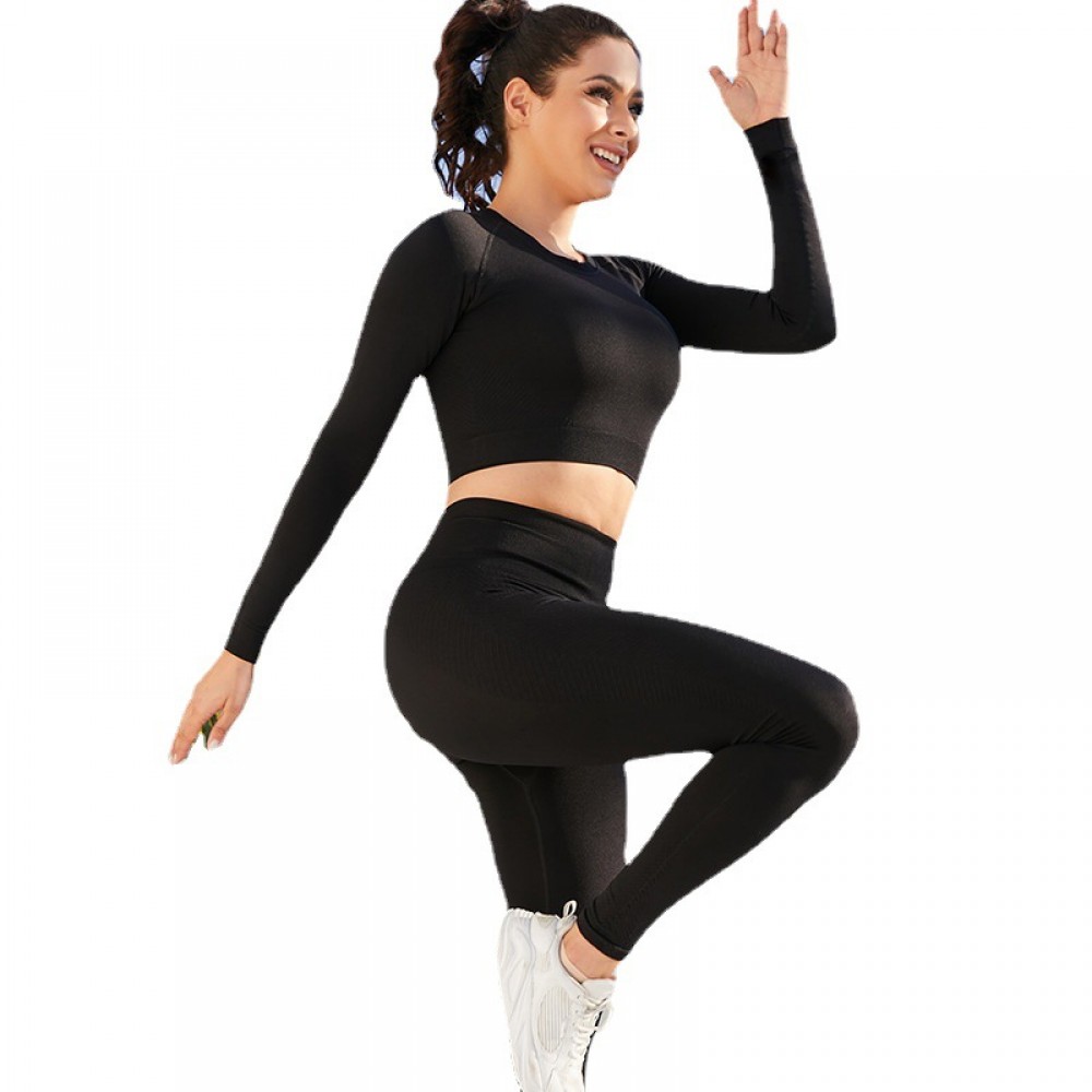 Seamless long pants fitness blazer long sleeve yoga suit sports woman tights stretch pants autumn and winter 