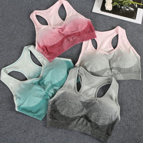 Cross-border hot sales gradual change color sports underwear women shock-proof large-size moisture wicking sports bra back Yoga Vest