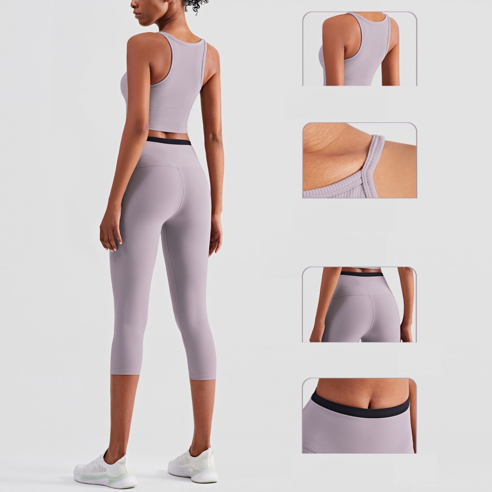 Girl’s ribbed Yoga Bodysuit, Skinny Bra, Peach Butt, Skinny Capri Pants 