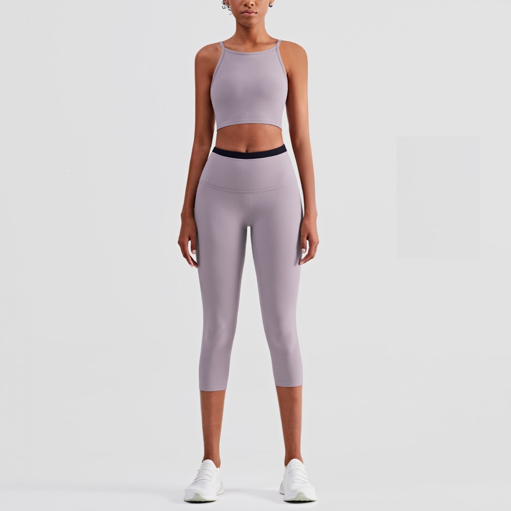 Girl’s ribbed Yoga Bodysuit, Skinny Bra, Peach Butt, Skinny Capri Pants 