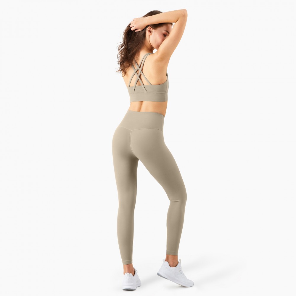 Nude Lulu Yoga suit women’s high elastic breathable fitness pants outdoor two-piece sports bra 