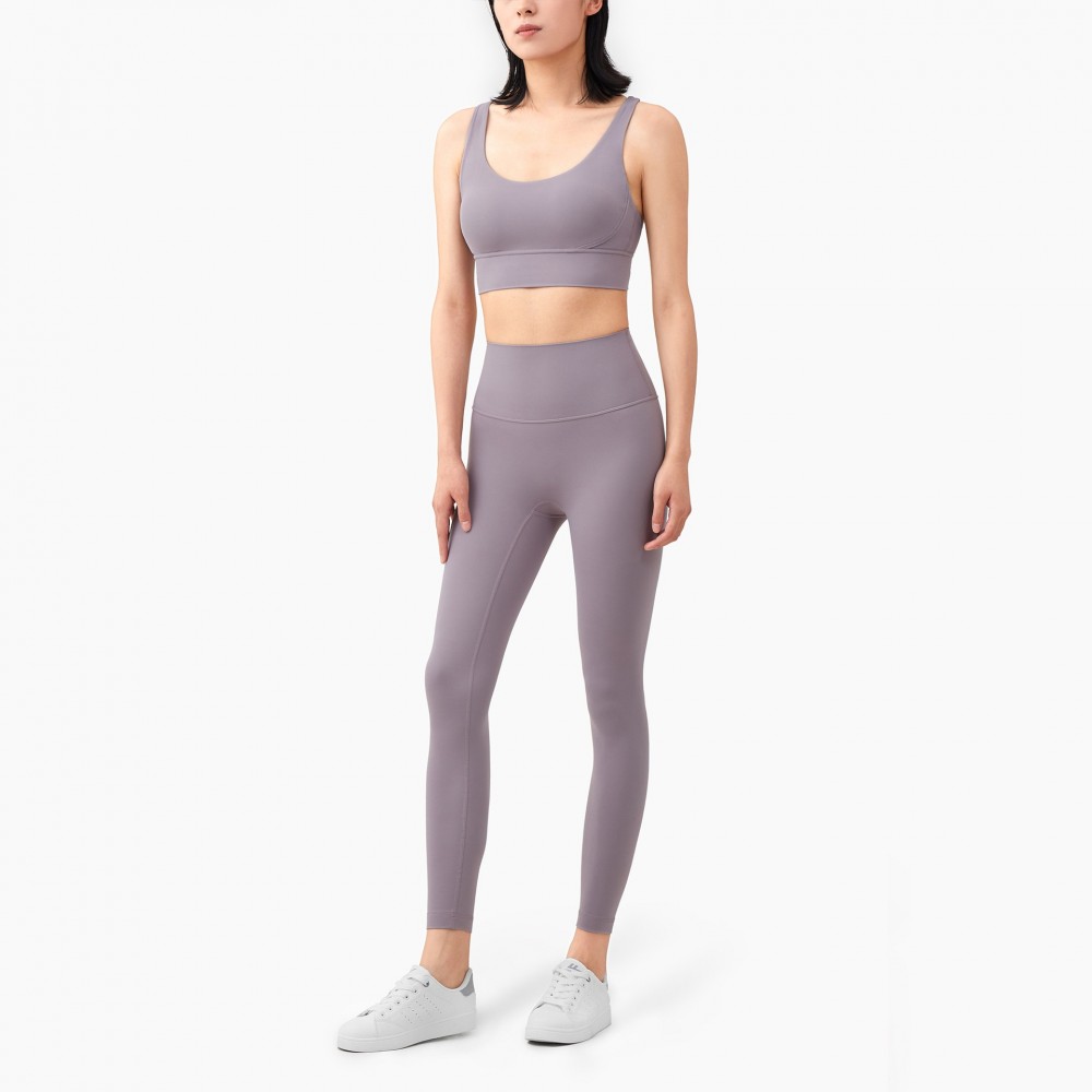 Nude Lulu Yoga suit women’s high elastic breathable fitness pants outdoor two-piece sports bra 