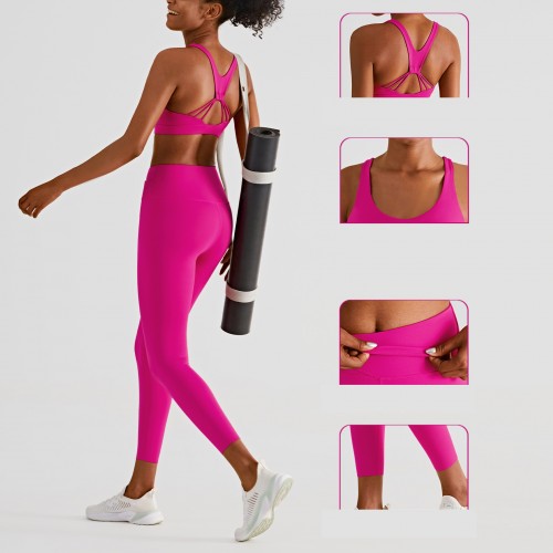 2022 new Lulu fitness suit, shock-proof Bra, crossed abdomen, butt-raising leggings