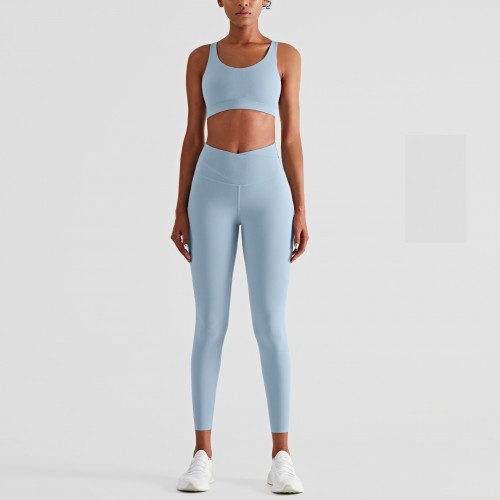 2022 new Lulu fitness suit, shock-proof Bra, crossed abdomen, butt-raising leggings