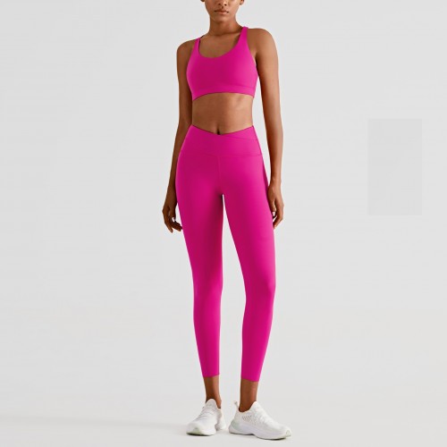 2022 new Lulu fitness suit, shock-proof Bra, crossed abdomen, butt-raising leggings