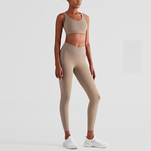 2022 new Lulu fitness suit, shock-proof Bra, crossed abdomen, butt-raising leggings