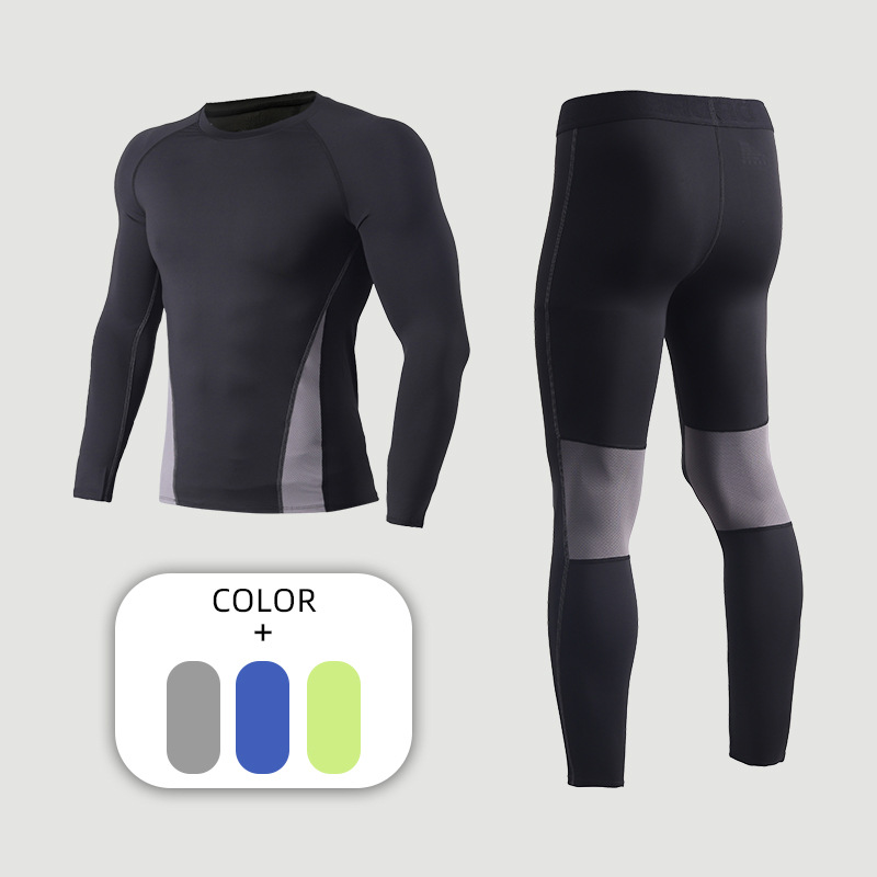 Fitness sportswear men’s molded clothing Spring and autumn tights sportswear quick-dry suit training clothing logo－5pcs/set