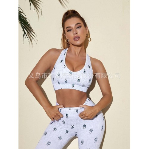 New cross-border European and n fashion yoga suit high-elastic slim lifting bottom breathable bra trousers two-piece color sports suit