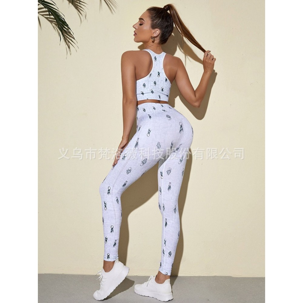 New cross-border European and n fashion yoga suit high-elastic slim lifting bottom breathable bra trousers two-piece color sports suit 