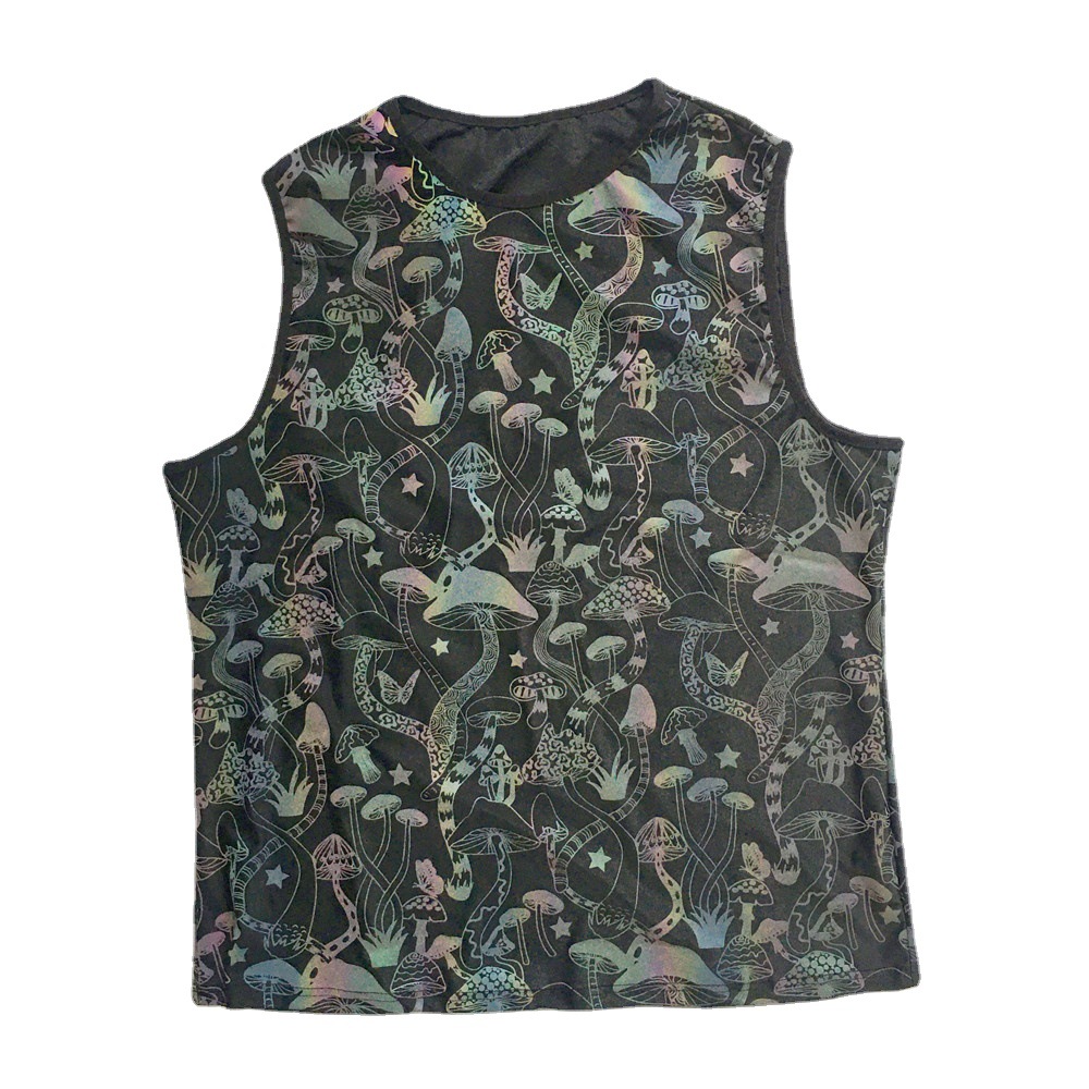 Summer new mushroom shimmering vest cross-border European and n men hip-hop sports knitted elastic vest 