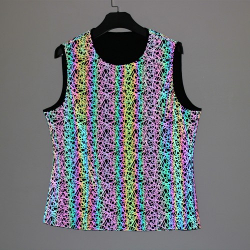 Summer new mushroom shimmering vest cross-border European and n men hip-hop sports knitted elastic vest