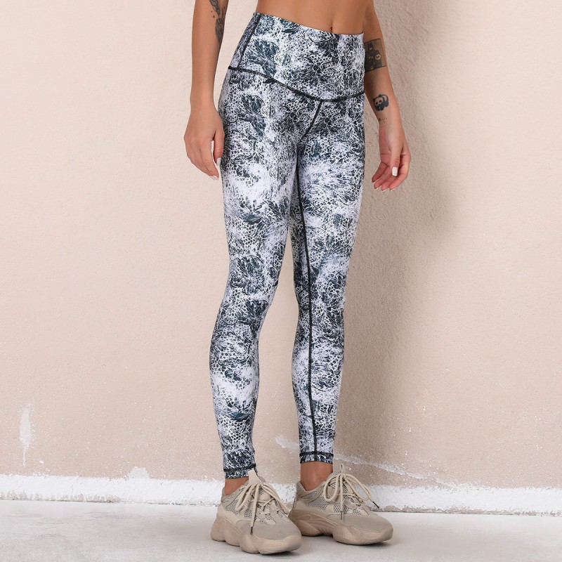 Cross-border European and n Lulu New digital printed fitness pants high waist hip sports tight yoga pants woman