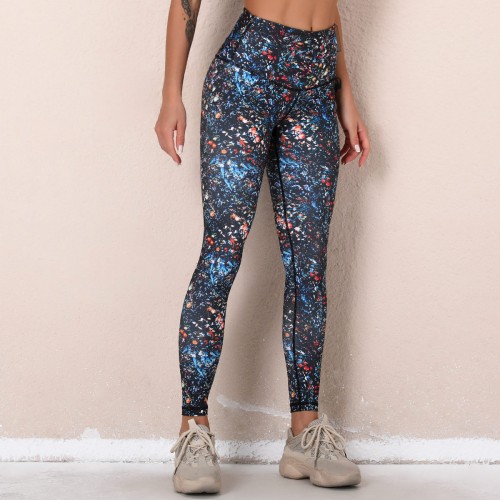 Cross-border European and n Lulu New digital printed fitness pants high waist hip sports tight yoga pants woman