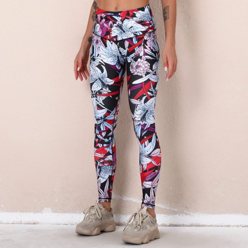 Cross-border European and n Lulu New digital printed fitness pants high waist hip sports tight yoga pants woman