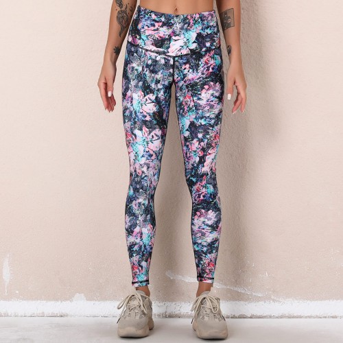 Cross-border European and n Lulu New digital printed fitness pants high waist hip sports tight yoga pants woman