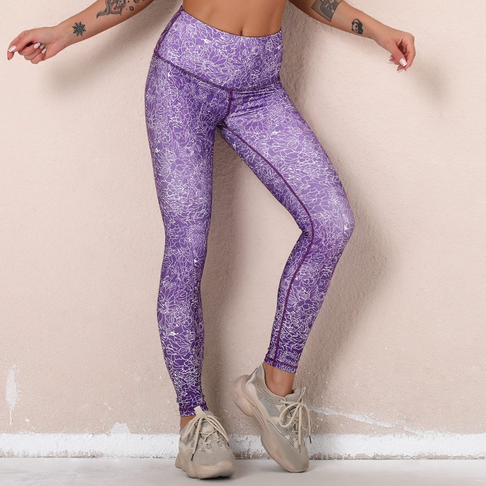 Cross-border European and n Lulu New digital printed fitness pants high waist hip sports tight yoga pants woman 