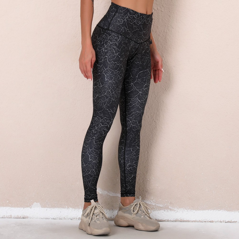 Cross-border European and n Lulu New digital printed fitness pants high waist hip sports tight yoga pants woman 