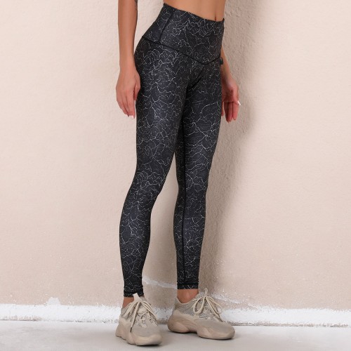 Cross-border European and n Lulu New digital printed fitness pants high waist hip sports tight yoga pants woman