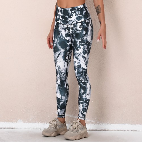 Cross-border European and n Lulu New digital printed fitness pants high waist hip sports tight yoga pants woman