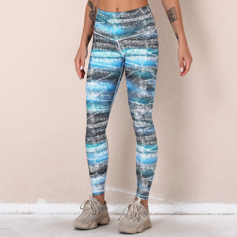 Cross-border European and n Lulu New digital printed fitness pants high waist hip sports tight yoga pants woman 