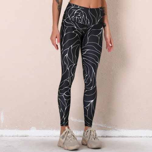 Cross-border European and n Lulu New digital printed fitness pants high waist hip sports tight yoga pants woman