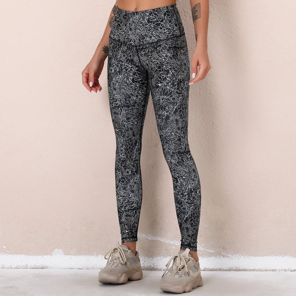 Cross-border European and n Lulu New digital printed fitness pants high waist hip sports tight yoga pants woman 