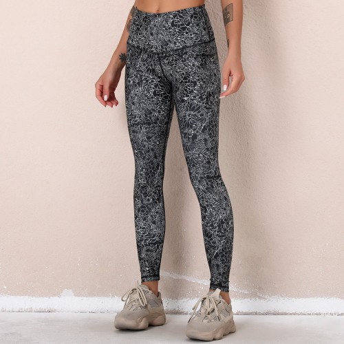 Cross-border European and n Lulu New digital printed fitness pants high waist hip sports tight yoga pants woman