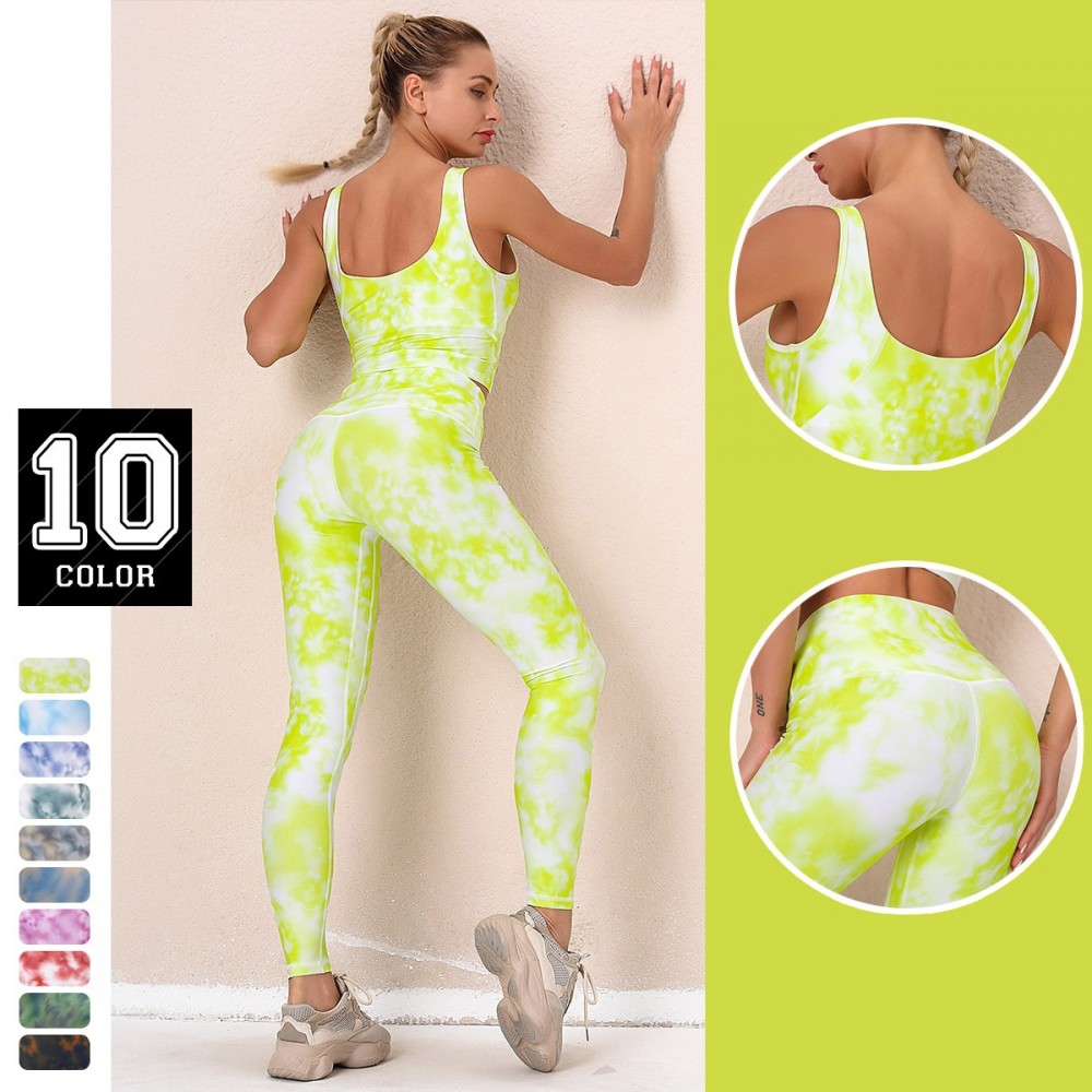 Amazon hot digital printing shock-proof gathering Bra Butt Lift Yoga leggings fitness suit women 