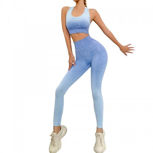 CROSS-BORDER NEW YOGA clothing, suit gradually change high-waisted fitness clothing, seamless Yoga Bra back beauty