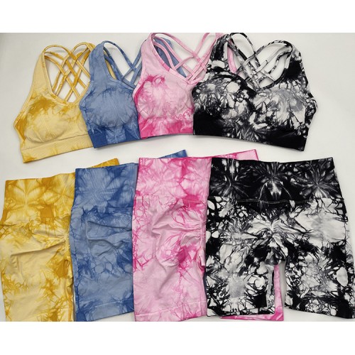 Yoga clothing manufacturer Ins tie-dye Stretch Yoga clothing sports running fitness suit hip fitness shorts female batch