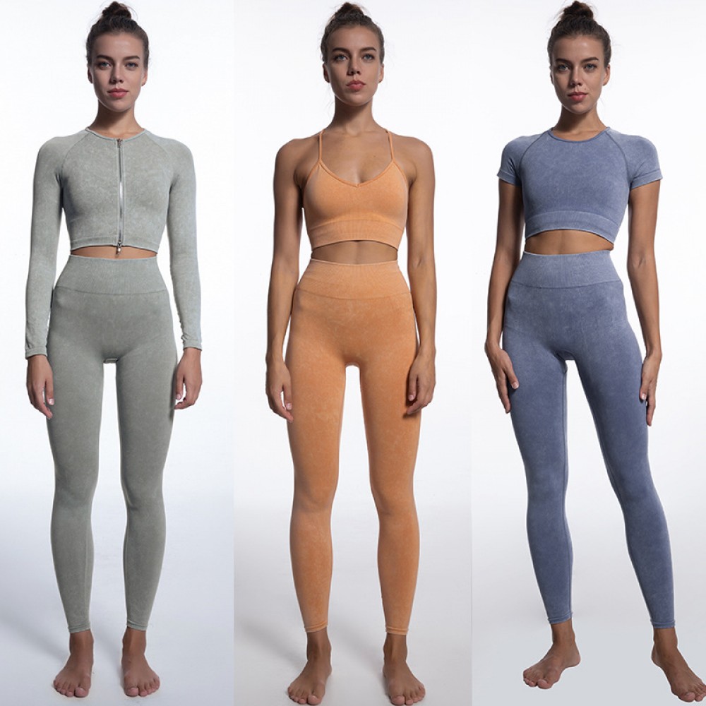 5 pcs/set Spot cross-border Europe and the United States new sand wash seamless body Yoga clothing women with a bra running pants  