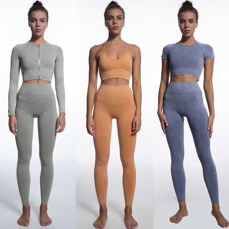 5 pcs/set Spot cross-border Europe and the United States new sand wash seamless body Yoga clothing women with a bra running pants 