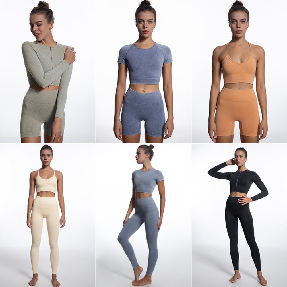 5 pcs/set Spot cross-border Europe and the United States new sand wash seamless body Yoga clothing women with a bra running pants  