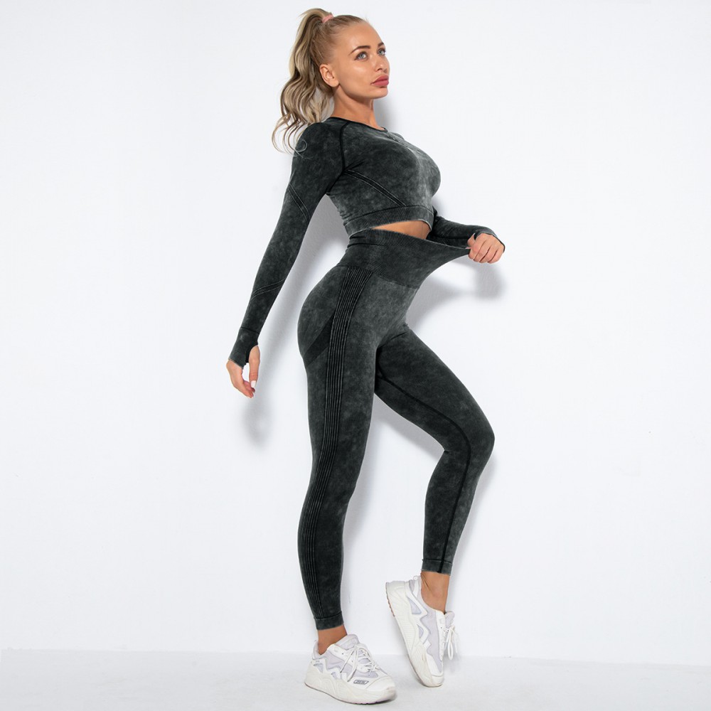 CROSS-BORDER SALES! SEAMLESS WATER WASH PEACH BUTT LIFT YOGA set exercise fitness set top+legging