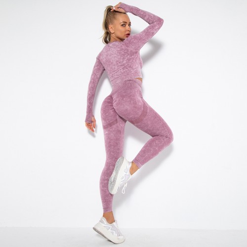 CROSS-BORDER SALES! SEAMLESS WATER WASH PEACH BUTT LIFT YOGA set exercise fitness set top+legging