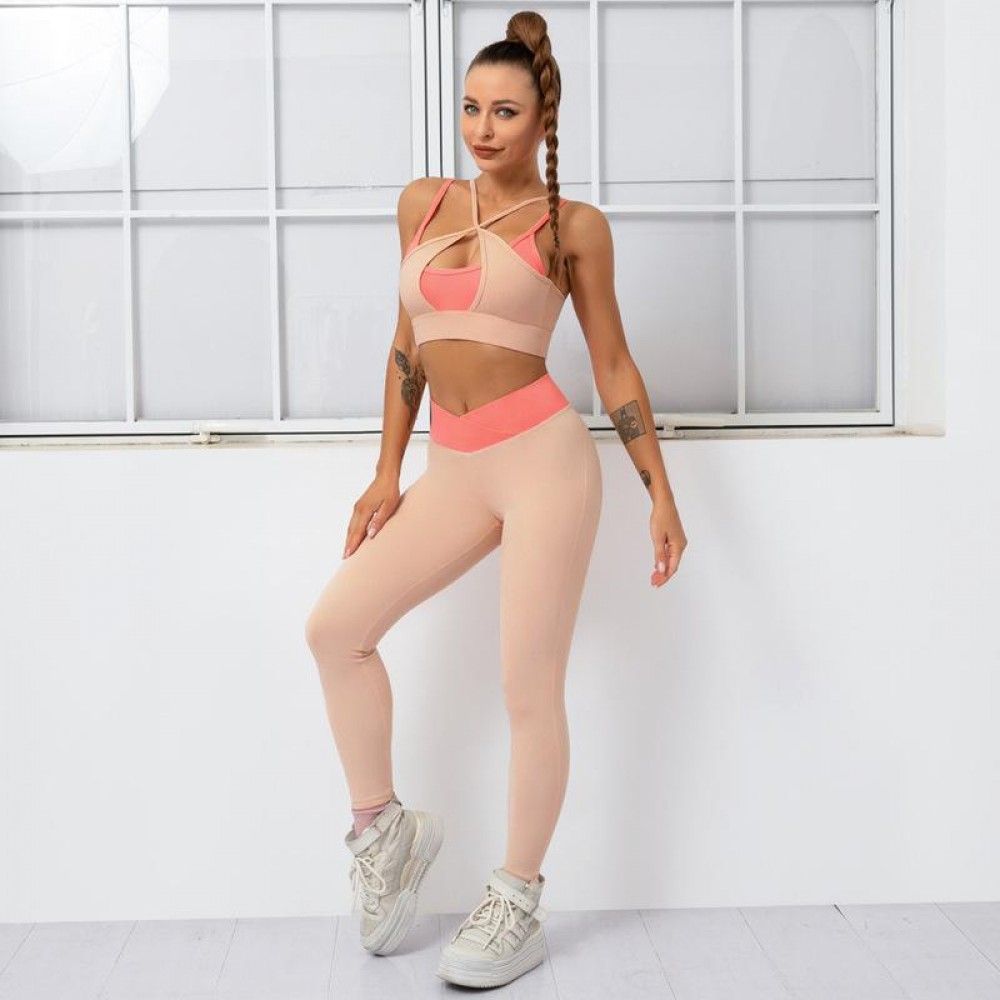  European and n high waist topless Bra short-sleeved vest long-sleeved Trousers Yoga suit tight breathable exercise clothes women 