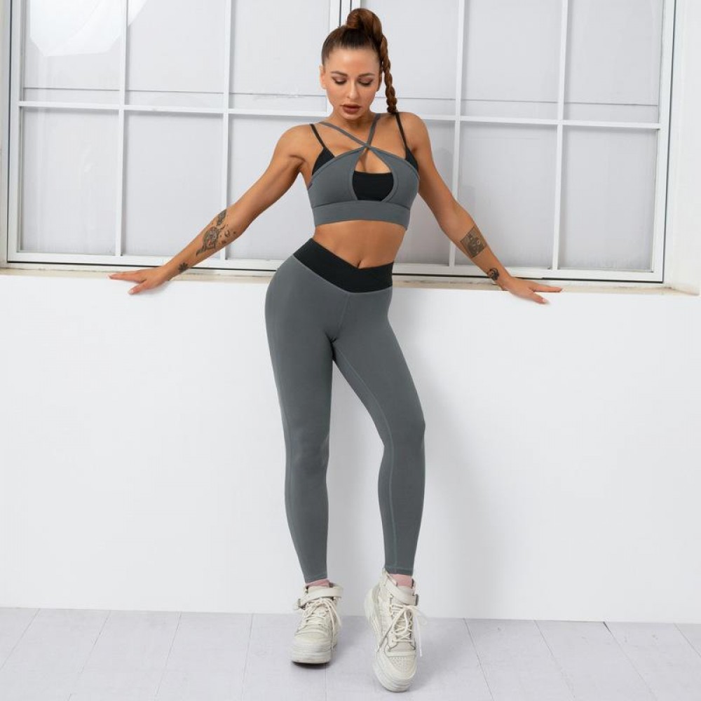  European and n high waist topless Bra short-sleeved vest long-sleeved Trousers Yoga suit tight breathable exercise clothes women 