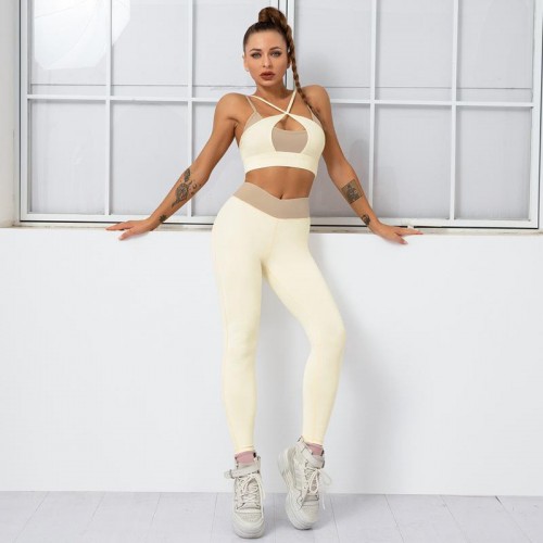  European and n high waist topless Bra short-sleeved vest long-sleeved Trousers Yoga suit tight breathable exercise clothes women